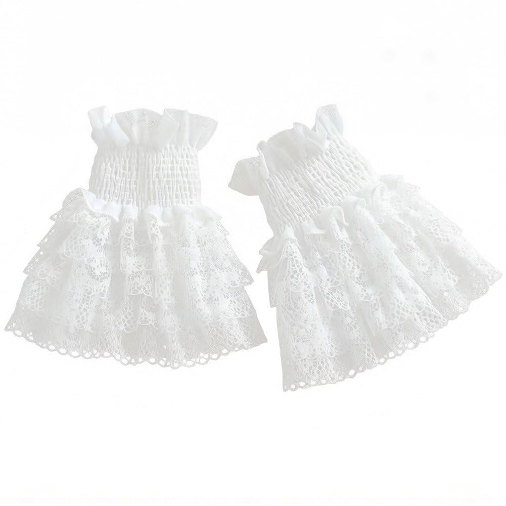 Sslvya Lace Hand Sleeve Wrist Cuffs Detachable Ruffled Floral Lace Elastic Bowknot Bracelet Wedding Party Cosplay Accessories