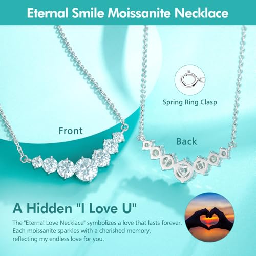 Moissanite Necklace for Women, 2.8–4.5 Carat Lab Created Diamond Pendant, Anniversary or Wedding Necklace for Wife, Elegant Sterling Silver Gift for Her, Birthday or Christmas Jewelry3