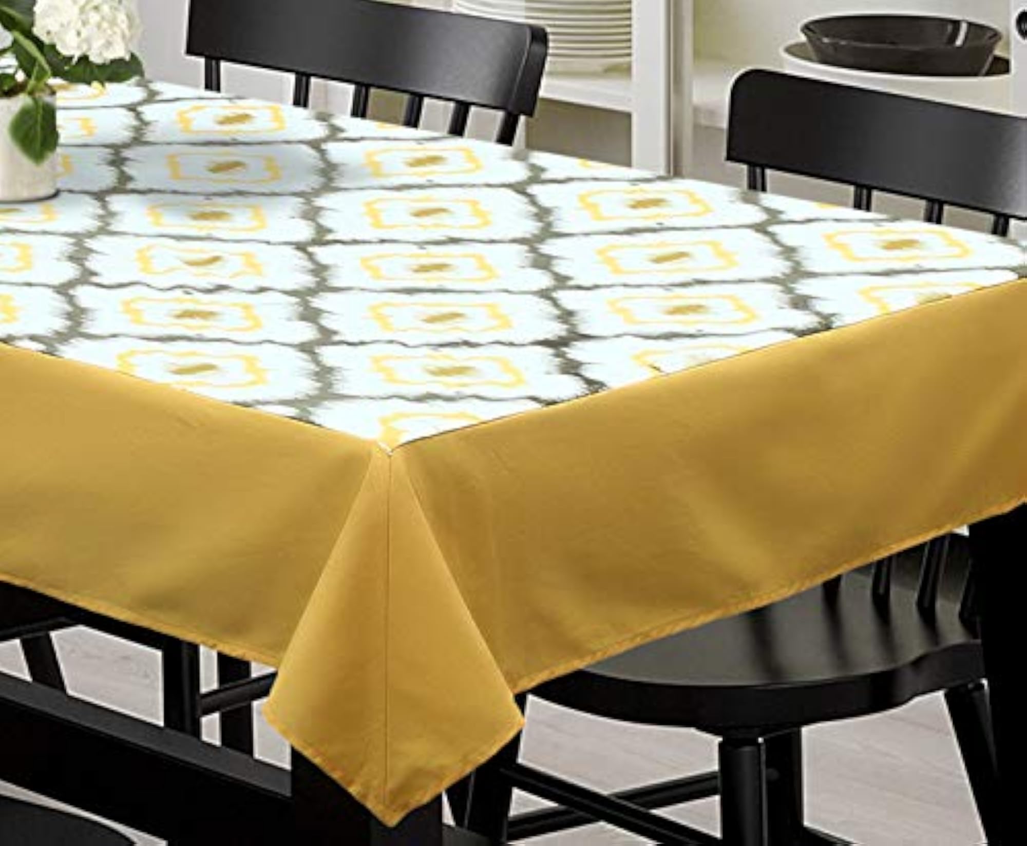 Cotton Printed Yellow Ikat Rectangle Table Cover, Dining Decor