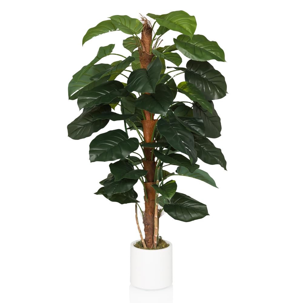 hjh OFFICE Kunstbaum 155cm EPIPREMNUM Künstliche Deko Pflanze im weißen Topf, Kunstfplanze groß, exotische Efeutute für Innen