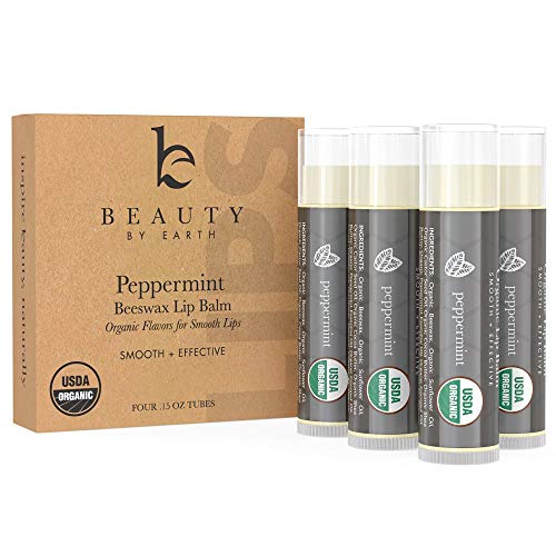 Organic Lip Balm Pack Peppermint - 4 Lip Balm for Dry Cracked Lips, Christmas Stocking Stuffers Women & Men, Lip Balm Set, Lip Moisturizer, Natural Lip Balm for Men, Lip Care Products for Lip Repair