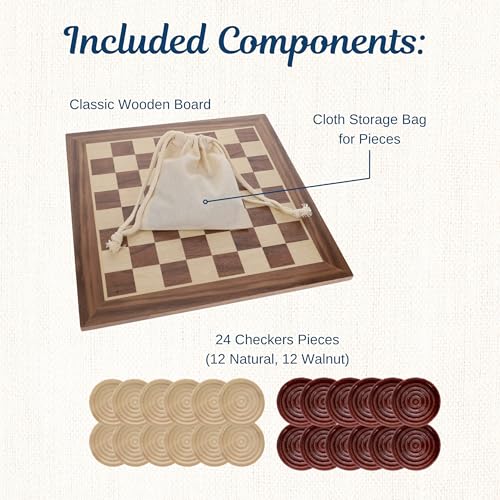 Old School Wooden Checkers Set clásico de madera 12 pulgadas miniatura 4