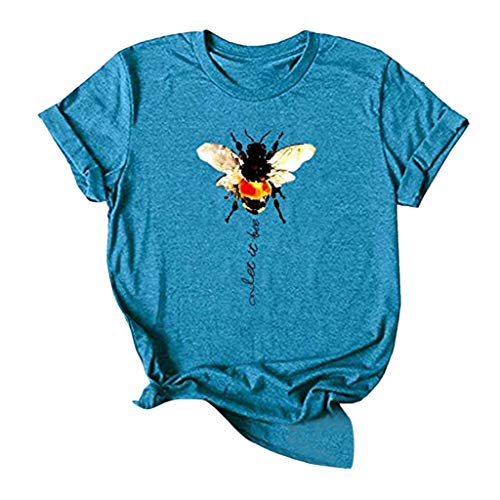 SONIGER_Tops Womens O Neck Short Sleeve Cute Bee Let It Print Casual Tops Tees Shirt Girls Tee for Summer