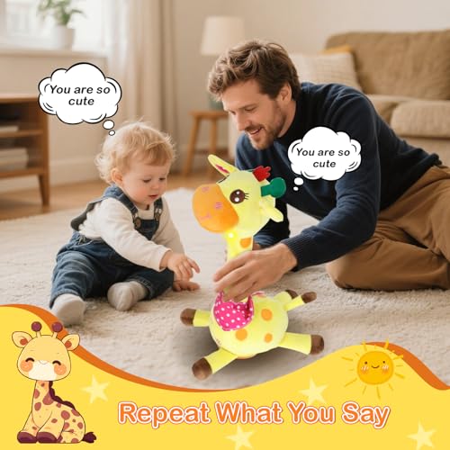Image of Hunfur Talking Dancing Giraffe Baby Toys, Singing Recording Repeats What You Say with Glowing Light, Funny Gift for Toddlers, Boys Girls Tummy Time Toys