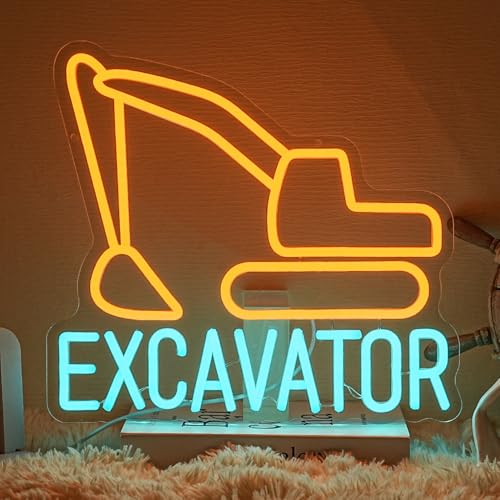 LLNEOX Excavator Neon Sign for Wall Decor Car Shop Led Sign Dimmable Garage Wall Decor Blue Letter Neon Light Sign for Kid's Room Man Cave Business