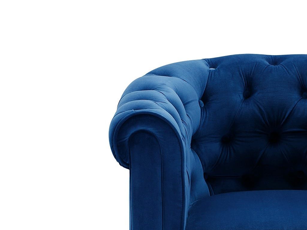 Vente-unique - Sofá Fijo 3 plazas Chesterfield - Terciopelo - Azul eléctrico | Forma mítica Chesterfield, asiento desenfundable