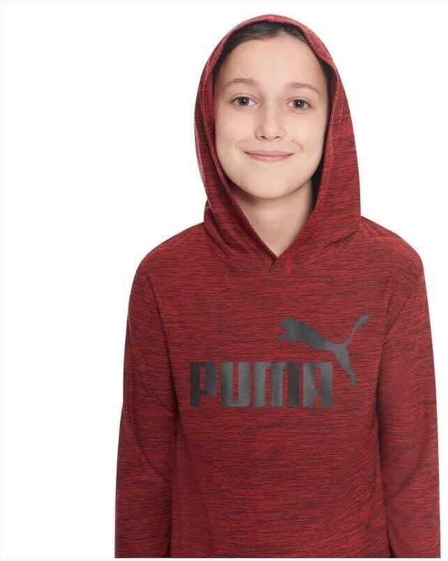 PUMA Boys Long Sleeve Tees, 2 Pack, 1 Regular, 1 Hooded (US, Alpha, Large, Regular, Red/Black)