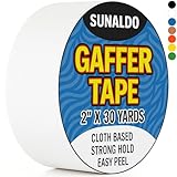SUNALDO Gaffers Tape, Strong Hold, Easy to Rip, Residue-Free Professional Grade Floor Tape for Electrical Cords, Matte Finish Non Reflective, Weather Resistant (1 Pack, White, 2' x 30 Yards)