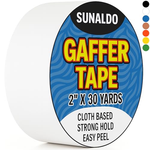 SUNALDO Gaffers Tape, Strong Hold, Easy to Rip, Residue-Free Professional Grade Floor Tape for Electrical Cords, Matte Finish Non Reflective, Weather Resistant (1 Pack, White, 2