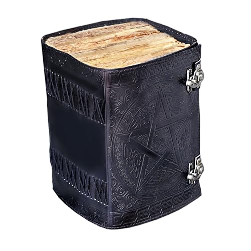 cuero 1000-Page Large Pentagram Embossed Book of Shadows | Vintage Wiccan Grimoire with Aged Deckle Edge Leather journal | Lockable Spellbook Witchcraft Notebook Gothic Diary (7x10 Inches)