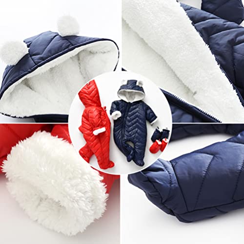 Bafeicao Baby Boy Girl Winter Hooded Snowsuit Romper Zipper Padding Bodysuit Infant Puffer Jacket With Gloves 12-18 Months, Navy Blue #TOP5