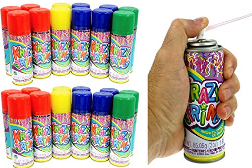 JA-RU Foam Streamer Toy (24 Spray Cans) String Launcher in a Can. Pranks for Kids. Bulk Party Favors, Birthday Party Supplies, Wedding Streamers Send Off. 3060-24p