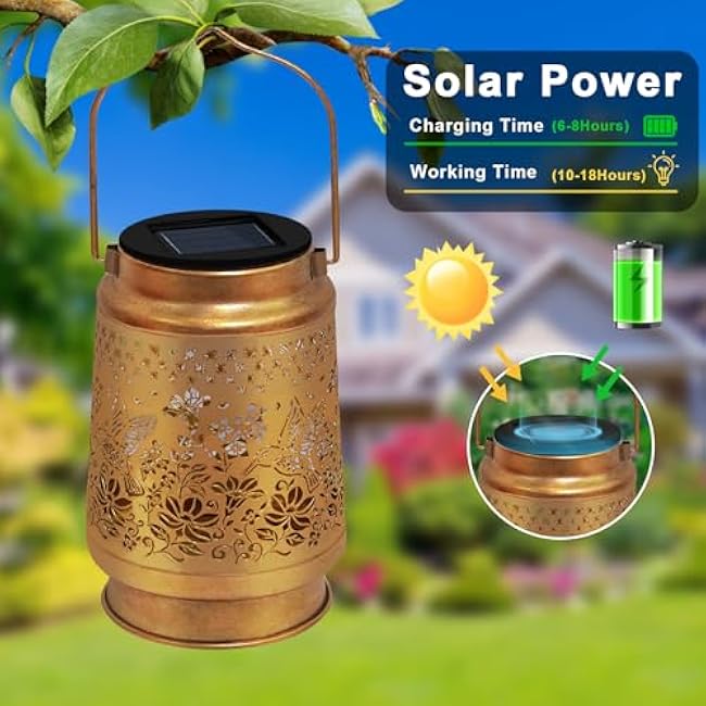 Hummingbird Solar Lanterns Outdoor Waterproof, Hanging Solar Lights Garden Decor, Metal Garden Lights for Yard, Patio, Lawn, Landscape, Gifts for Women Mom Grandma, Mother¡¯s Day
