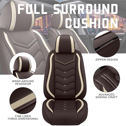 Image of CTDS Car Seat Covers for VW Tiguan 2009-2026, Stylish Sport Seat Cover, Premium Nappa Leather Car Seat Cover. Automobile Seat Covers Sets.(Standard 2 Seats /Coffee Color)