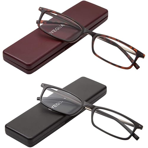 EYEGUARD Reading Glasses with Portable Case Slim Mini Pocket Readers for Women Men Eye Glasses
