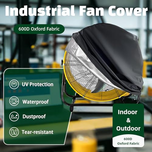 Image of Industrial Fan Cover, 600D Oxford Heavy Duty Outdoor Cover, Waterproof & Dustproof Fits Up to 30 inch High-Velocity Movement Drum Fan All-weather Protection