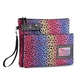 KOSMCCO Lockable Money Bag - 11x8.6 Inch Durable Nylon Bank Pouch Travel Organizer for Passport, Cash, Medicine, Notary Supplies & Valuables (Neon Leopard)