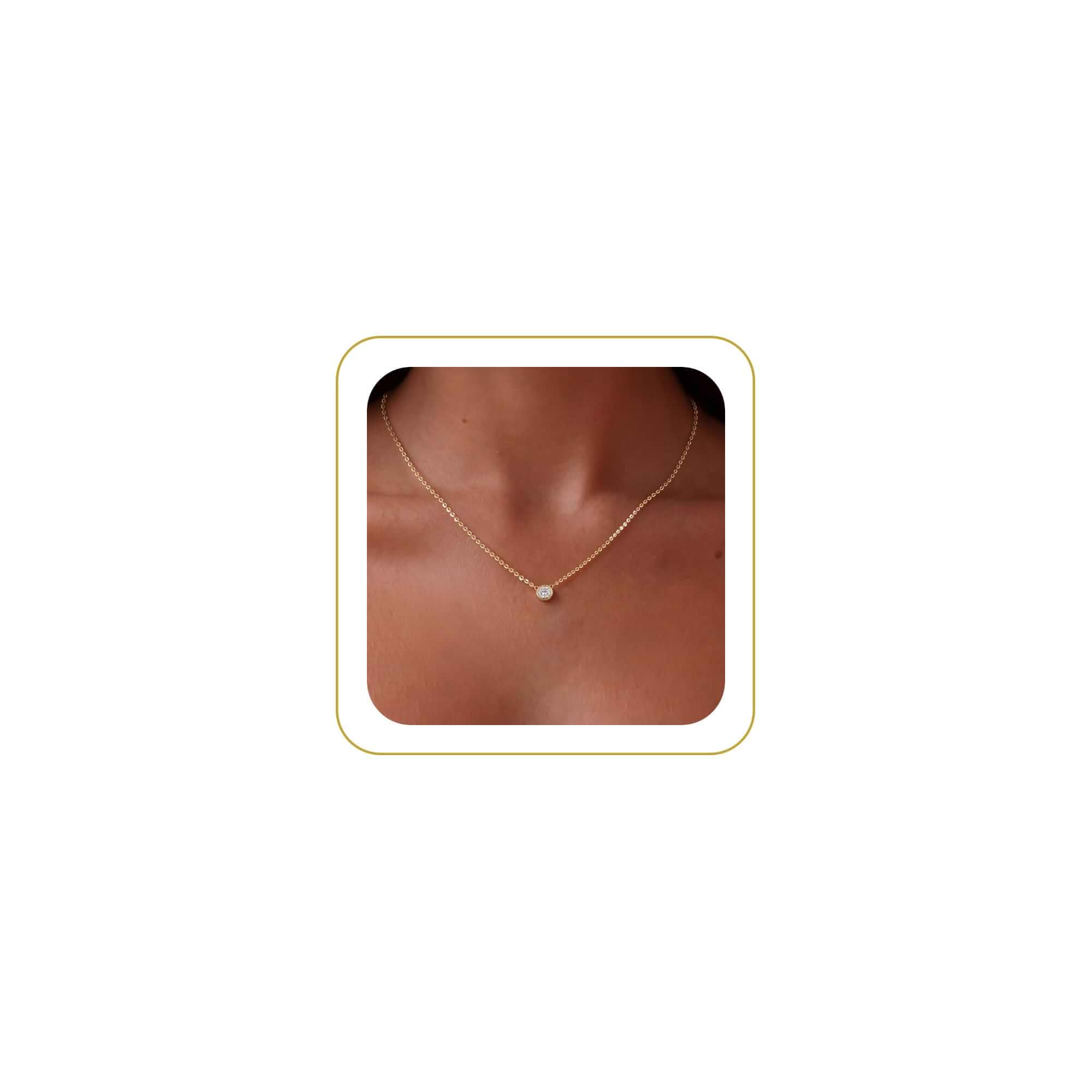 Tewiky Dainty 14k Gold Plated/Silver Cubic Zirconia Necklaces for Women | Simple CZ Jewelry Necklaces Trendy Gifts