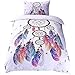 YCX Traumfänger Bunt Bettbezug 175X218 cm + 1 Kissenbezug 50 X 70 cm, 2 Teilig Bettwäsche-Set Einfach Elegante Thema Federn Bettwäsche,Weiß