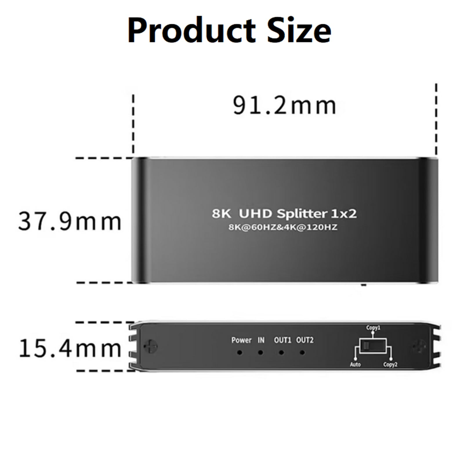 Divisor HDMI 8K 1 en 2 salidas con adaptador de corriente CC 5 V y cable compatible con conexión de la serie HDMI, adecuado para reproductores Blu-ray para PS4 Pro para PS3