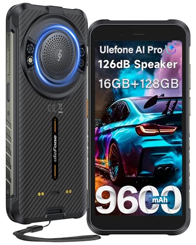 Ulefone RugKing Rugged Smartphone, 16GB+128GB/2TB TF, 9600mAh, 126dB 3.5W Speaker, Android 15, 50MP Waterproof, 5.99 inch IP68 Outdoor Armor 4G SIM-Free & Unlocked Mobile Phones, 3-Card Slot NFC