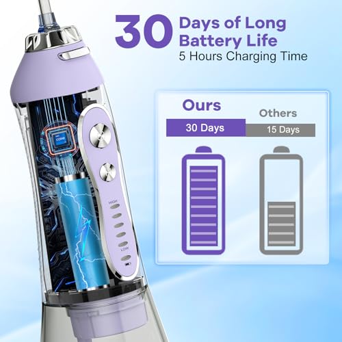 Water Dental Flosser Teeth Pick, H2ofloss Cordless Portable Oral Irrigator 300ML Rechargeable Travel Irrigation Cleaner IPX7 Waterproof WaterFlosser for Home Travel Lavender — view 4