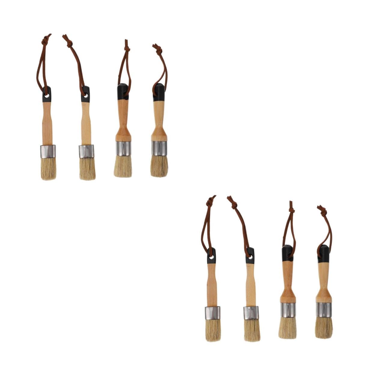 8 Piezas Juego de 4 Pinceles Redondos de 1,1 Pulgadas Mango de Madera y Cerdas de Cerda Natural, para Pintar Muebles y Decoración Familiar, Herramienta de Pintura al Óleo y