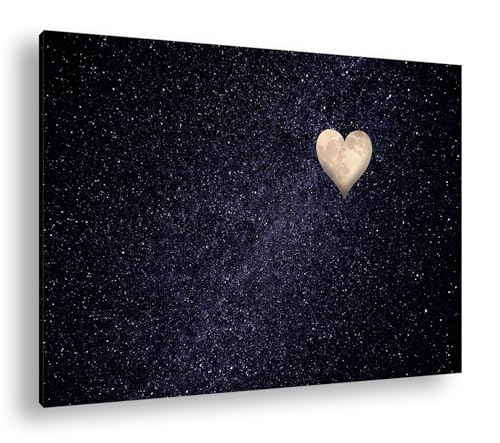 Cadre en bois véritable deyoli lune en cœur 90x60 cm impression HD