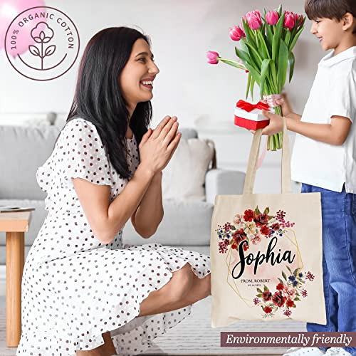 Personalized Mother's Day Tote Bag For Women W/Name - 3 Designs - Customized Floral Canvas Bag Gift For Mom - Custom Reusable Shopping Grocery Bag W/Text - Tote Bag Aesthetic Wedding Birthday Gifts C1 #TOP2