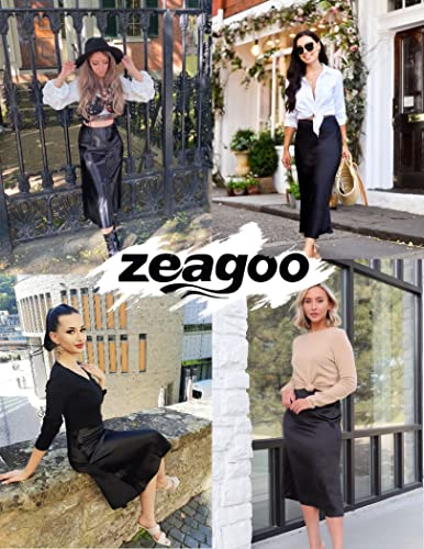 Zeagoo Skirts for Women High Waist Skirt Elegant Midi Skirt Satin - Image 3