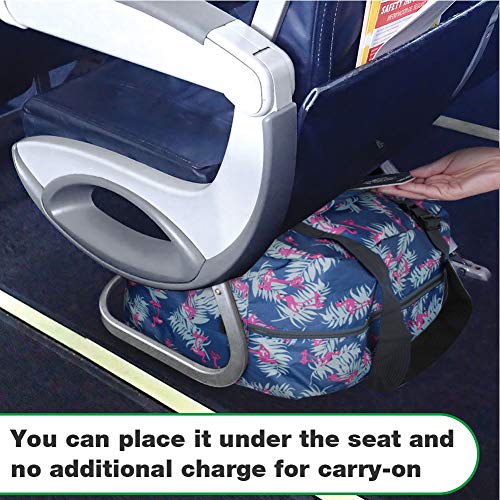 Wandf Foldable Travel Duffel Bag Carryon Luggage Sports Gym Weekend Tote Bag Water Resistant Nylon for Women (Flamingo F)