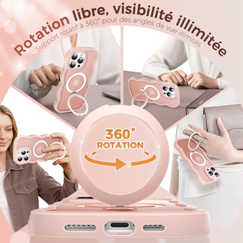 Coque iPhone 15 Pro Rose avec Support de Qualité Militaire Robuste - 2