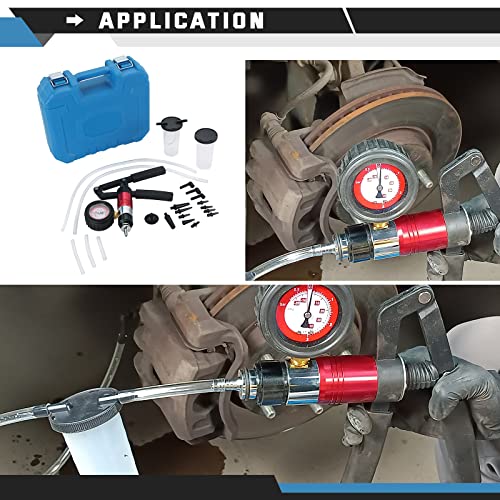 Atpeam 21Pcs Brake Bleeder Kit Hand Held Vacuum Pressure Pump Tester With Adapters Case One-Man Brake Clutch Fluid Oil Bleeding System Tool #TOP5