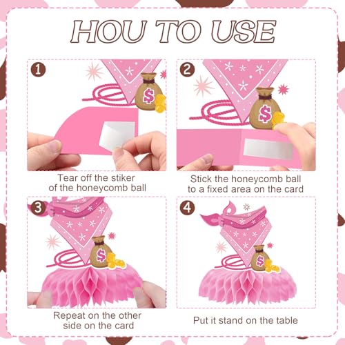 Image of This Ain't My First Rodeos It's Second 2nd Birthday Decorations | 9 Pcs Cowgirl Honeycomb Centerpieces Pink Western Two Years Old Party Supplies for Girl Photo Backdrop Table Decor