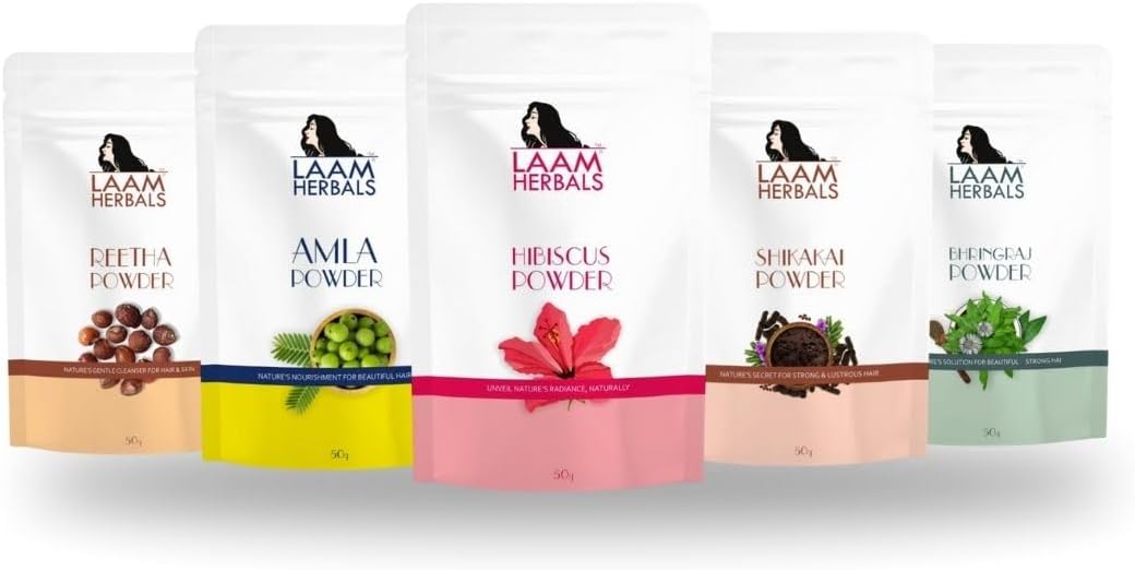 - Amla, Reetha, Shikakai, Bhringraj & Hibiscus Powder | Results in One Wash | Long, Strong & Black Hair Naturally (5X50 g)