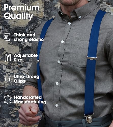 Image of PIERROT Men's Suspenders - One Size Adjustable and Elastic Suspenders for Men Trousers Heavy Duty with 4 Very Strong Clips