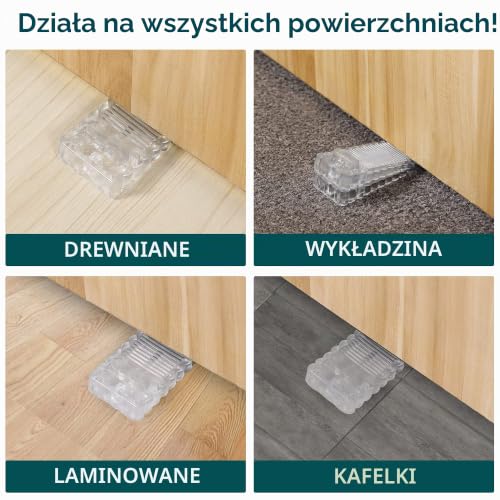 DasWas 6x Antypoślizgowe Stopery do Drzwi, Regulowany Klin na Wszystkie Podłogi + Drzwi, Silikonowy Stoper do Kuchni, Biura, Piwnicy, Przezroczysty