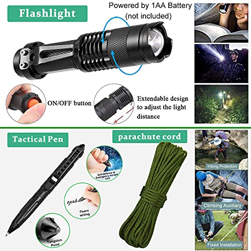 Survival Kit 15 in 1, Außen Notfall Set Survival Kit mit Rettungsdecke, Paracord Armband, Taschenlampe und weiterem Survival Ausrüstung Optimal für Wandern Camping Bushcraft Abenteuer – Bild 5