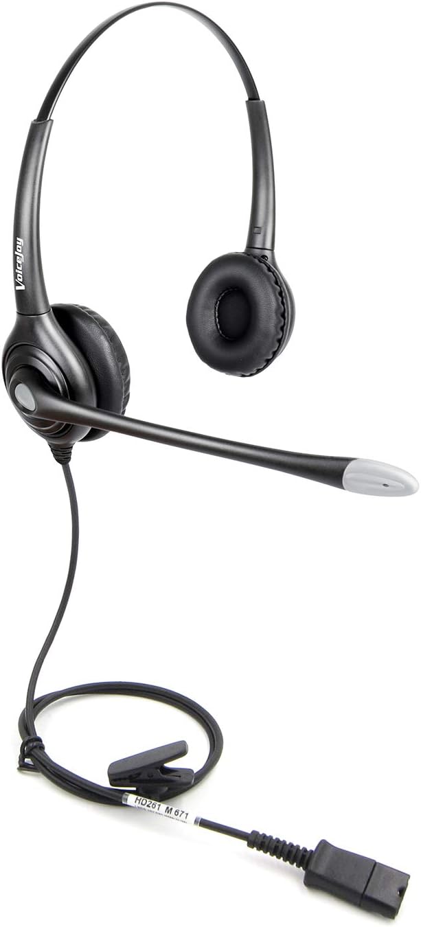 VoiceJoy Binaural Headset with Noise Cancelling Microphone with QD (Quick Disconnect),Compatible and Plantronics QD Quick Disconnect Connector