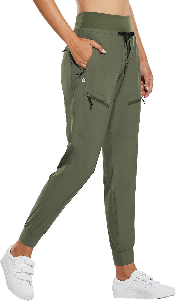 baleaf Pantalones de senderismo ligeros para mujer con 5 bolsillos con cremallera | Diseño de cintura alta, resistente al agua, de secado rápido, pantalones deportivos elásticos UPF 50+, material suave, para viajes y senderismo