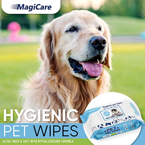 Image of MAGICARE Pet Wipes - 100 pcs Dog Wipes - 8x8 Inch Unscented Dog Paw Cleaner Wipes for Body, Ears, Face, and Skin - Ultra Thick and Soft with Hypoallergenic Formula - Ideal Pet Wipes for Dogs & Cats