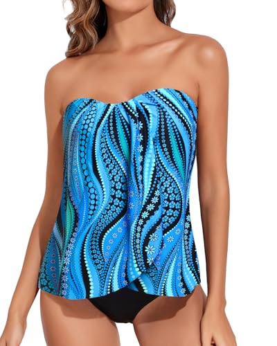 Image of Tempt Me Two Piece Tankini Bathing Suits for Women Halter Bandeau Swim Top with Bottom Flyaway Tummy Control Swimsuit