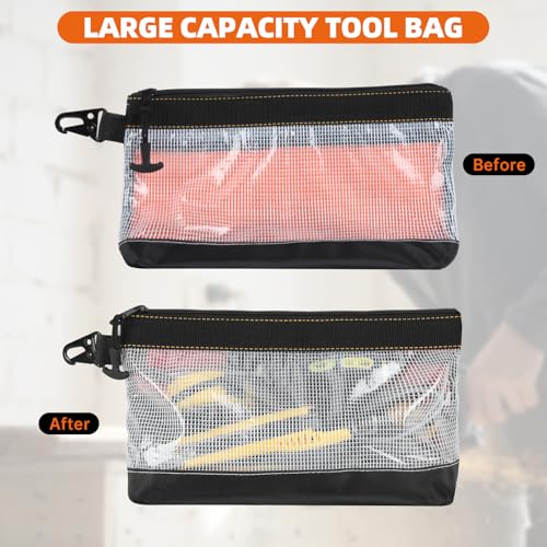 FRETONBA Small Tool Pouch with Hanging Buckle, Pvc Zippper Tool Bag with Mesh Window, Waterproof and Antistatic Pouch Bag for Spanner, Plier, Screw Storage Organiser, Transparent 2 FRETONBA Small Tool Pouch with Hanging Buckle, Pvc Zippper Tool Bag with Mesh Window, Waterproof and Antistatic Pouch Bag for Spanner, Plier, Screw Storage Organiser, Transparent - Image 2