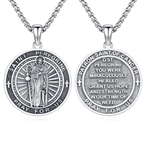 XIXLES 925 Sterling Silver Saint Peregrine Cancer Medal Pendant Necklace