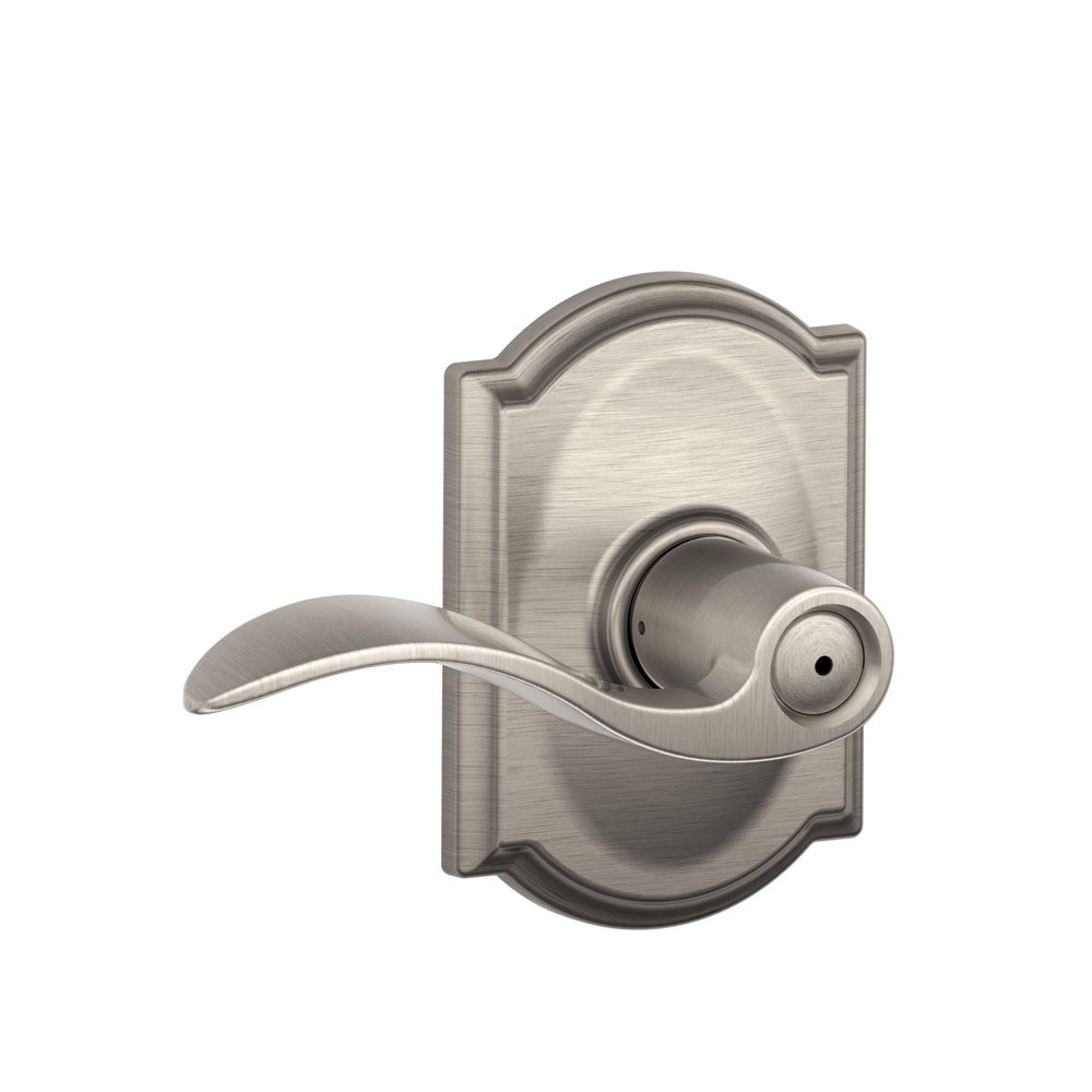 F40 ACC 619 CAM Accent Door Lever with Camelot Trim, Bed & Bath Privacy Lock, Satin Nickel