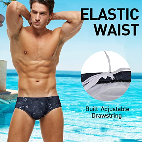 Arcweg Badehose Herren Badeslip Kurz Eng Jungen Schwimmhose Abnehmbares Pad Freizeit Kurze Badehose graue Blätter XXL(EU)