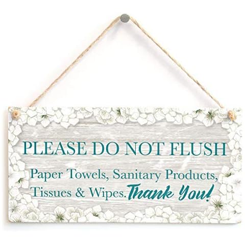 Hty Please DO NOT Flush Paper Towels, Sanitary Products, Tissues & Wipes. Thank You! - Warning Notice for Septic Tank Toilet Small Plaque for W.C 10"x5"（25x12.5 cm） Cover