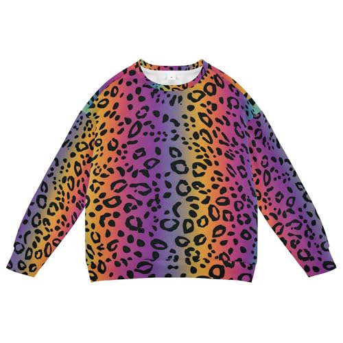 JUNZAN Rainbow Leopard Printed Big Boys Sweatshirts Hoodies Crewneck Sweatshirt With Hoodie Camping 4T