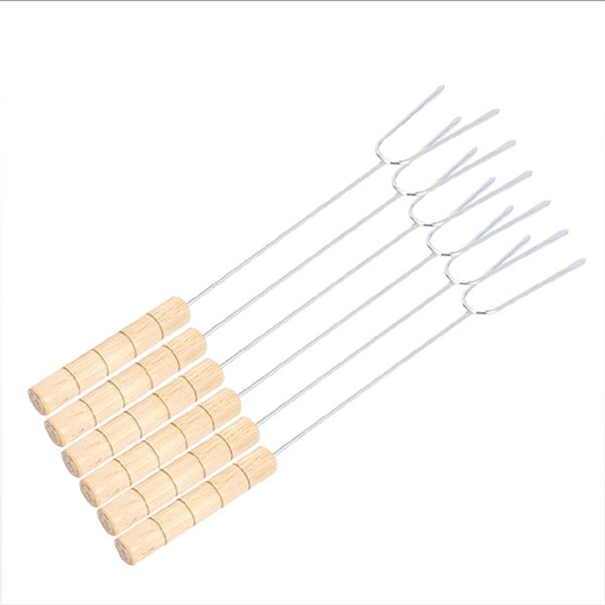 GTHTUHFD Barbecue Skewers Roasting Sticks, Stainless Steel Skewers Marshmallow Roasting Sticks Bbq Fork With Wooden Handle 13.4In 6 Pieces