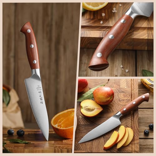 Miniatura 10 de Hezhen Acero Geman Cuchillos Universales, Cuchillo Para Pelar Multifuncionales, Cuchillo De Fruta Acero Inoxidable, Mango De Redwood
